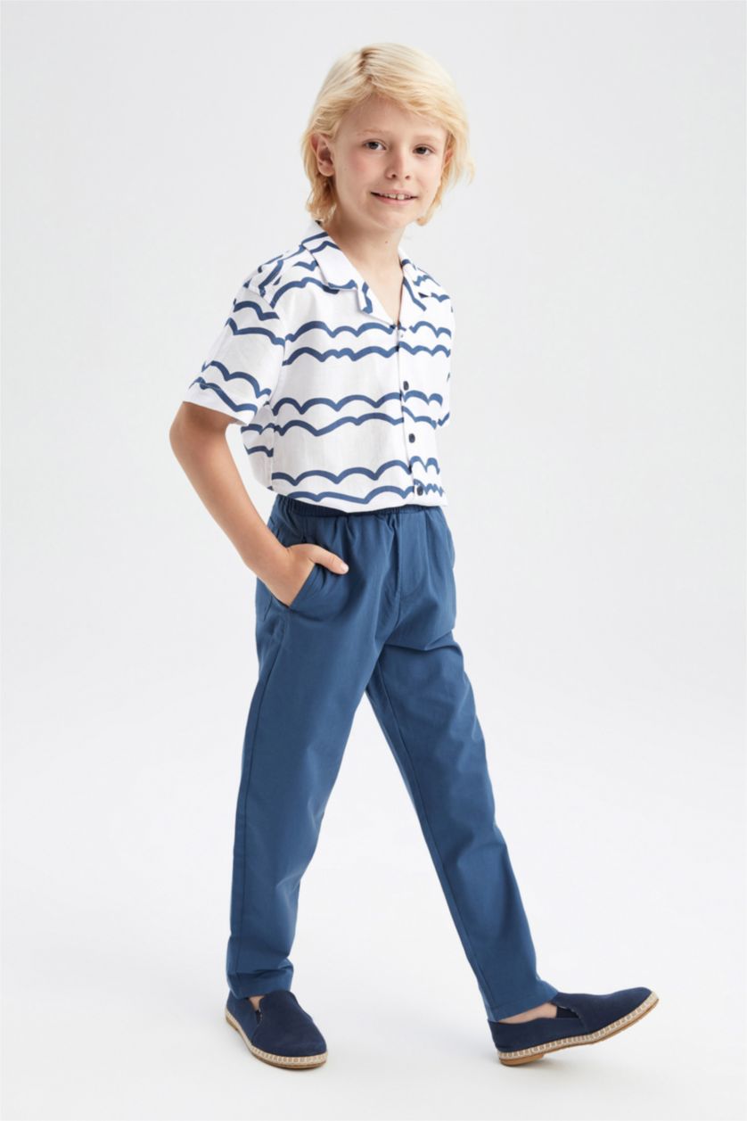 أولاد نيلي فاتح بنطلون كتان بيزك ولادي بالون فيت بقصة مستقيمة مفصل بجيب