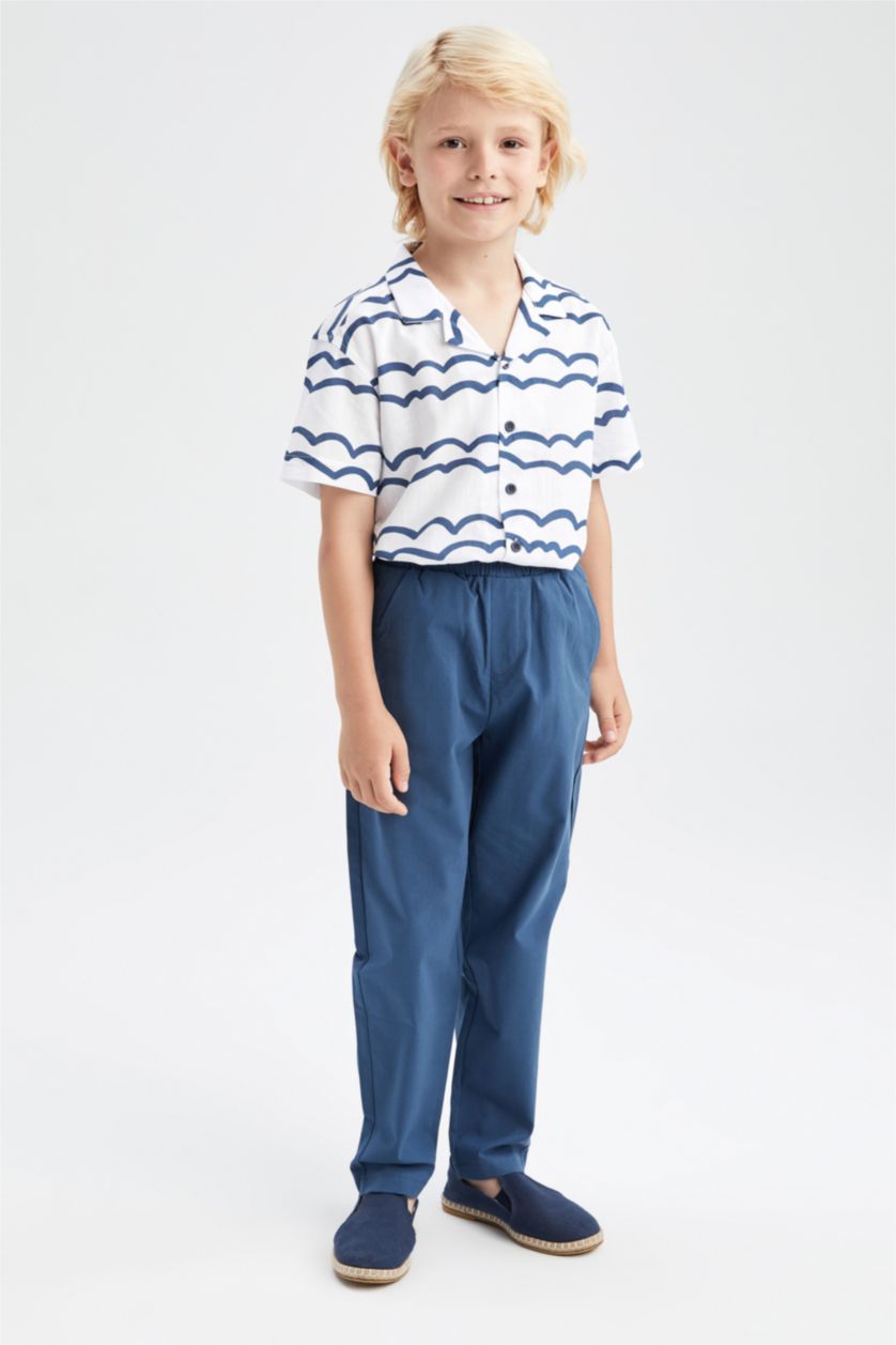 أولاد نيلي فاتح بنطلون كتان بيزك ولادي بالون فيت بقصة مستقيمة مفصل بجيب