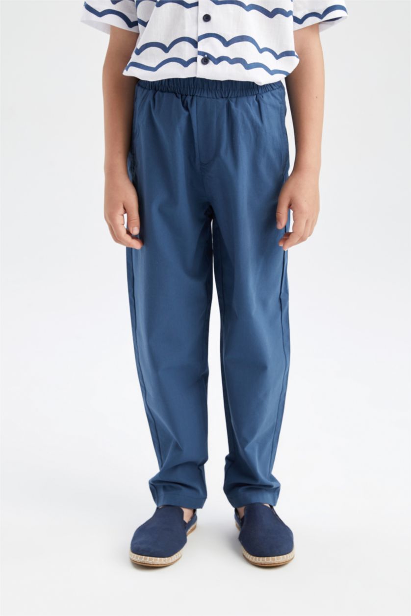 أولاد نيلي فاتح بنطلون كتان بيزك ولادي بالون فيت بقصة مستقيمة مفصل بجيب