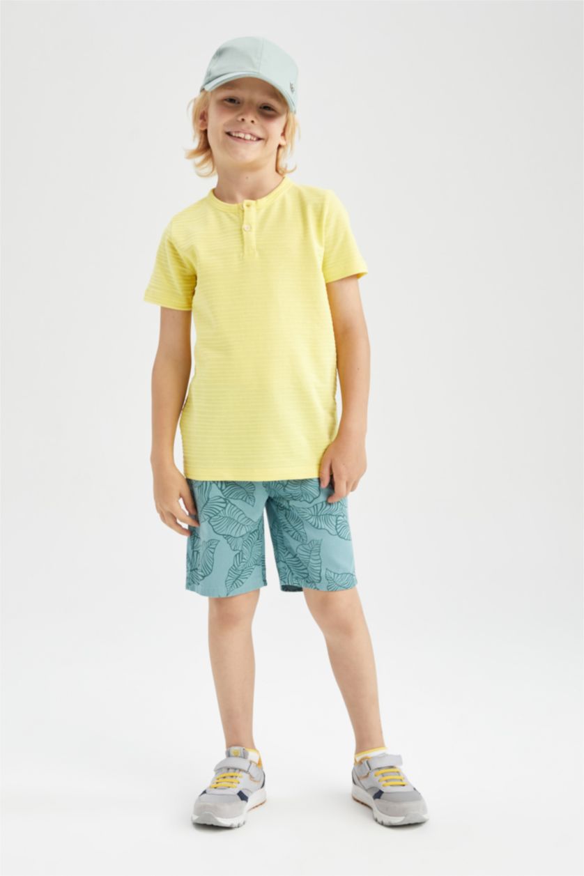 Boys & Teens Green Boy Leaf Print Mini Bermuda Short