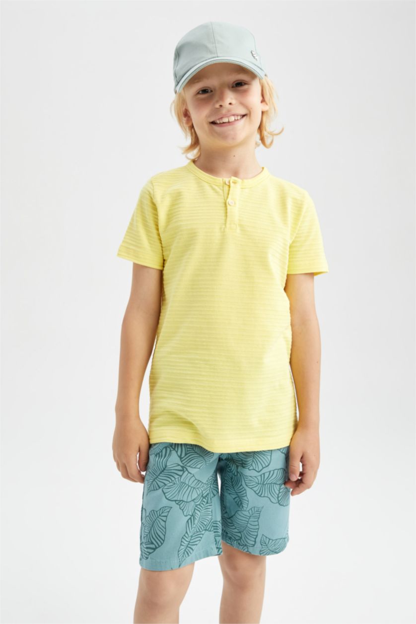 Boys & Teens Green Boy Leaf Print Mini Bermuda Short