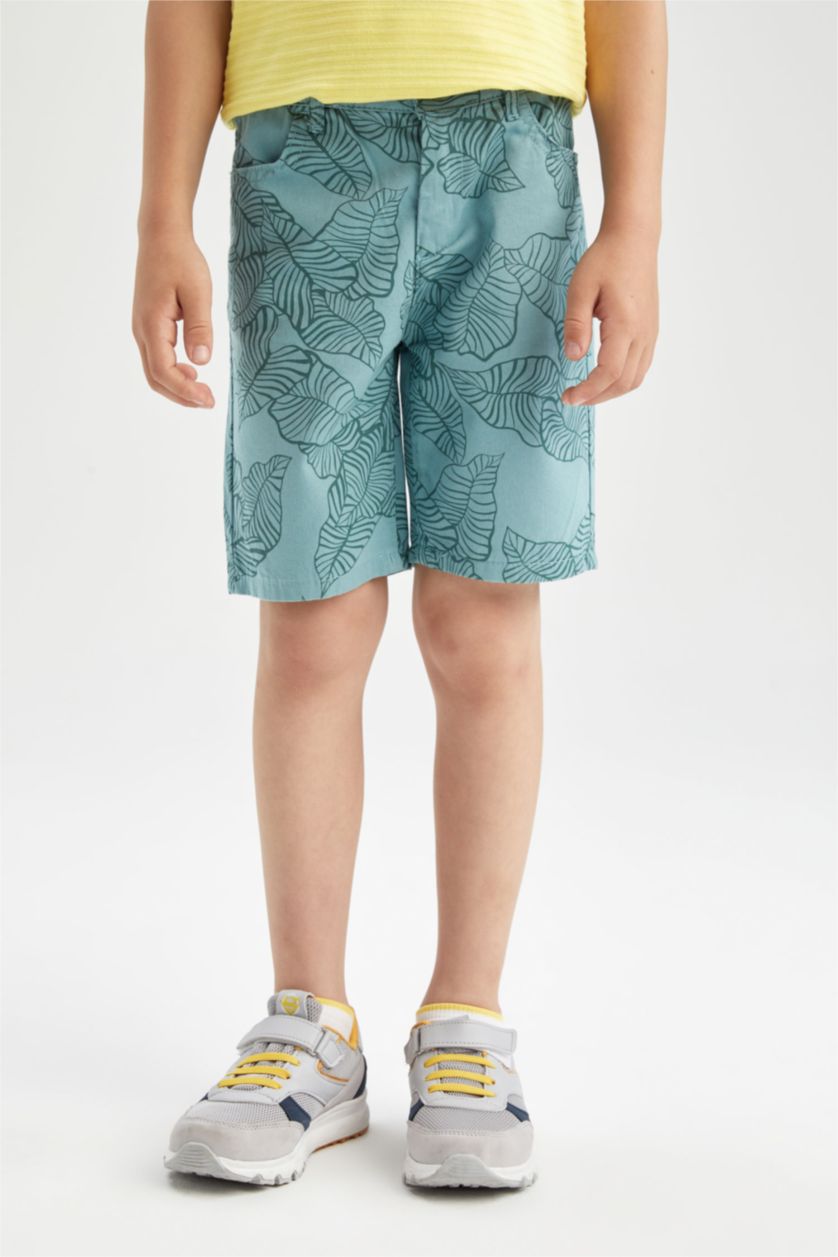 Boys & Teens Green Boy Leaf Print Mini Bermuda Short