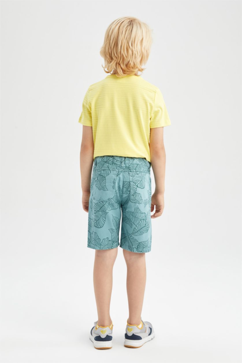 Boys & Teens Green Boy Leaf Print Mini Bermuda Short