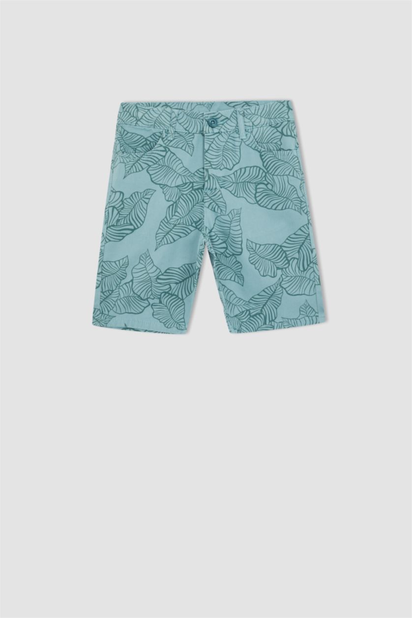 Boys & Teens Green Boy Leaf Print Mini Bermuda Short