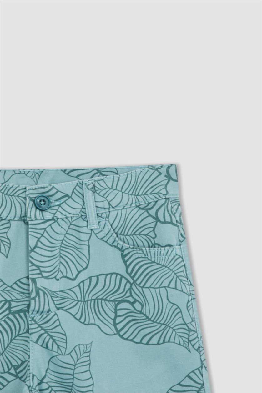 Boys & Teens Green Boy Leaf Print Mini Bermuda Short