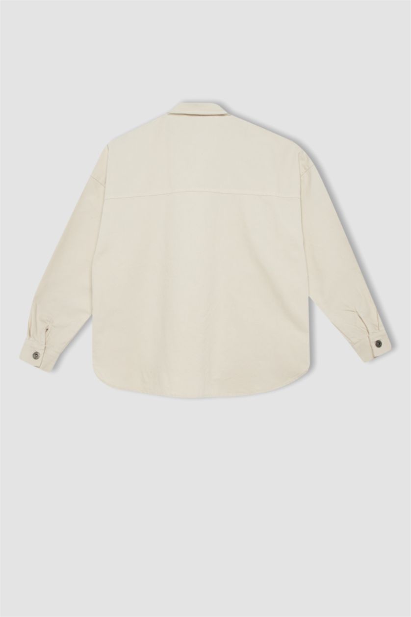 WOMAN Beige Oversize Fit Gabardine Shirt Collar Long Sleeve Tunic