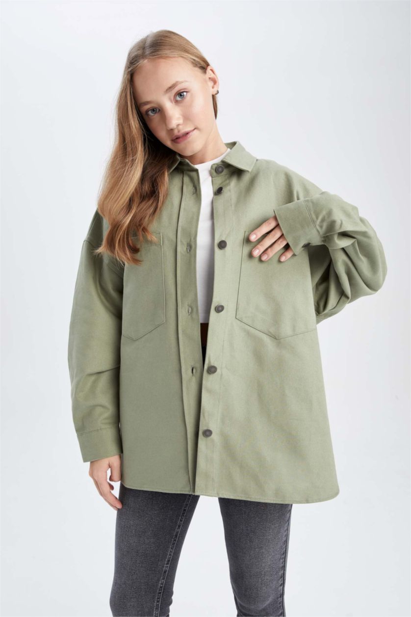 WOMAN Mint Oversize Fit Double Pocket Gabardine Shirt Jacket