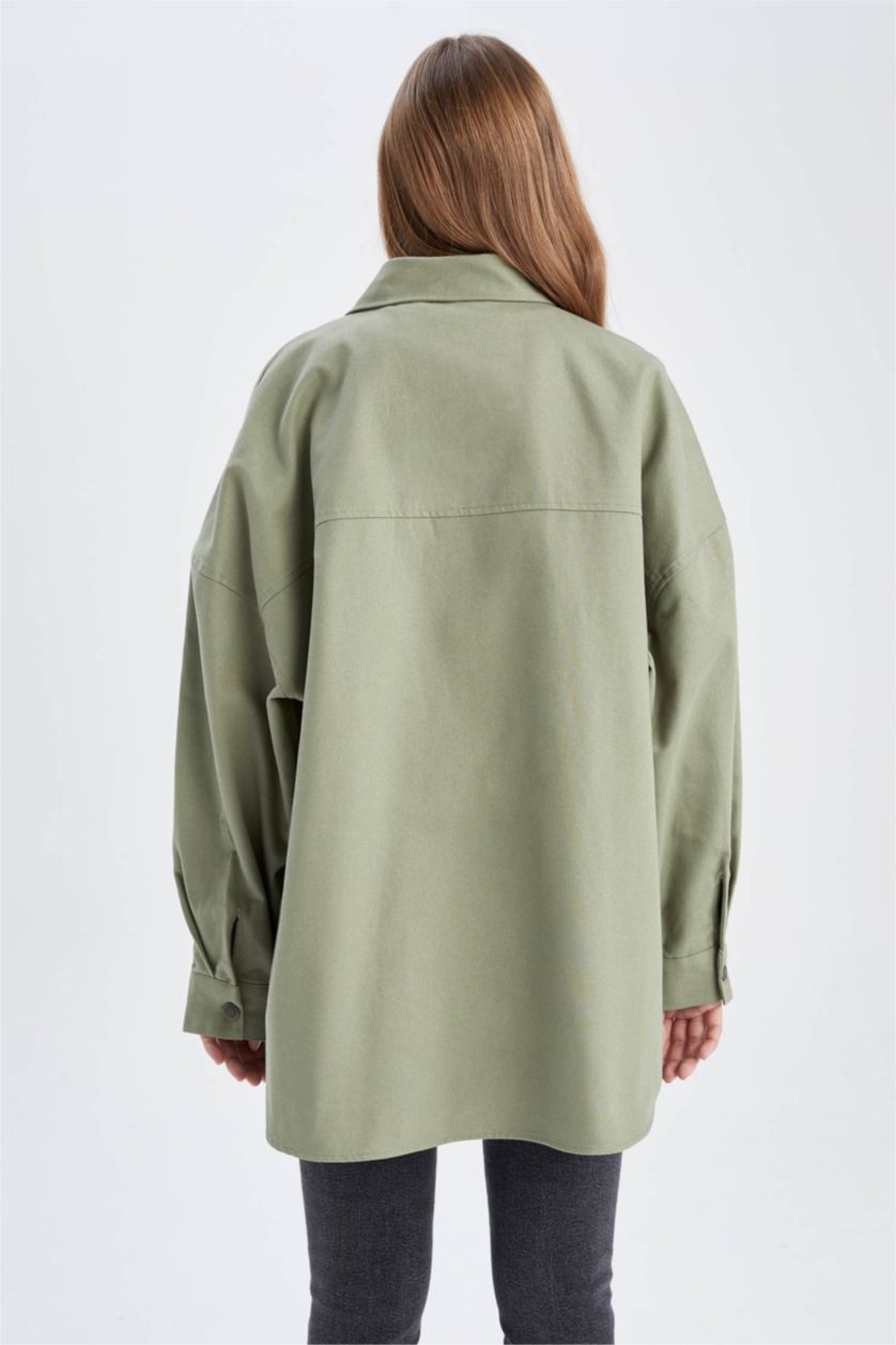 WOMAN Mint Oversize Fit Double Pocket Gabardine Shirt Jacket
