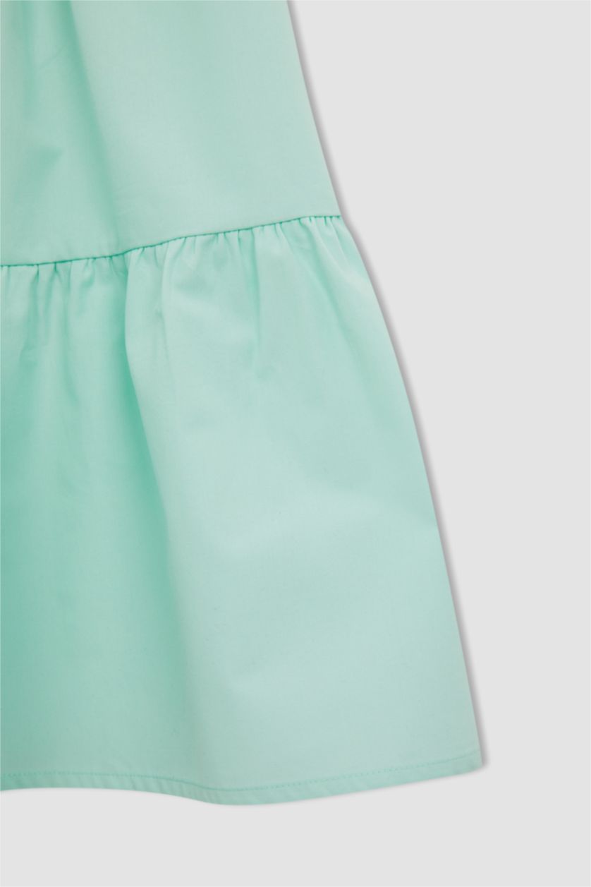 GIRLS & TEENS Light Green Girl Regular Fit Crew Neck Short Sleeve Poplin Midi Dress