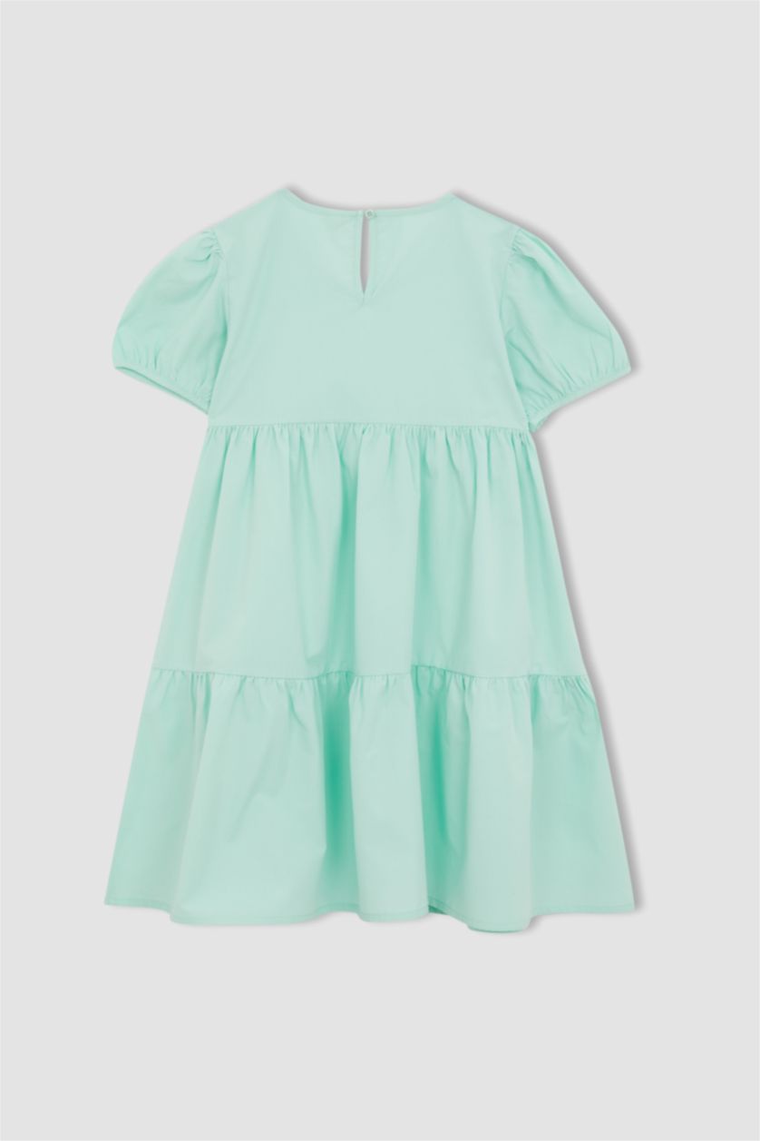 GIRLS & TEENS Light Green Girl Regular Fit Crew Neck Short Sleeve Poplin Midi Dress