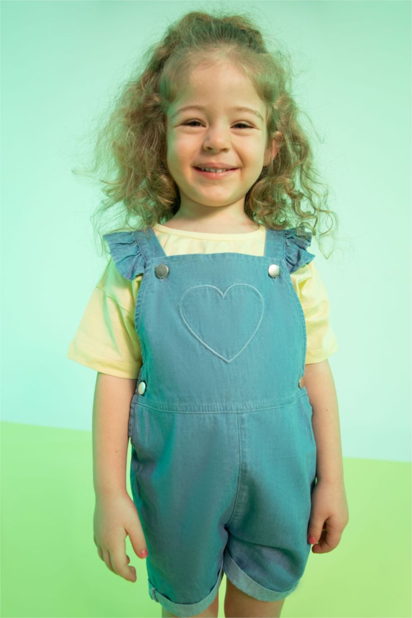 طفلة صغيرة أصفر فاتح تي شيرت بناتي بقصة عادية مطرز بالزهور بياقة دائرية