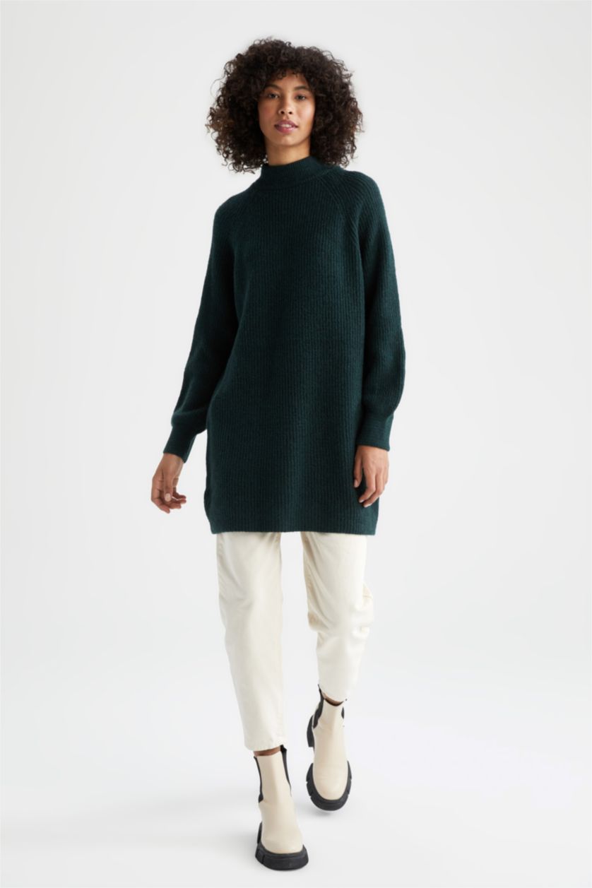 FEMME Vert Tunique Coupe Régulière Col montant