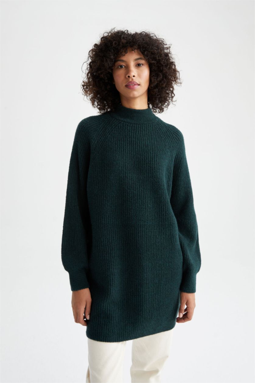 FEMME Vert Tunique Coupe Régulière Col montant