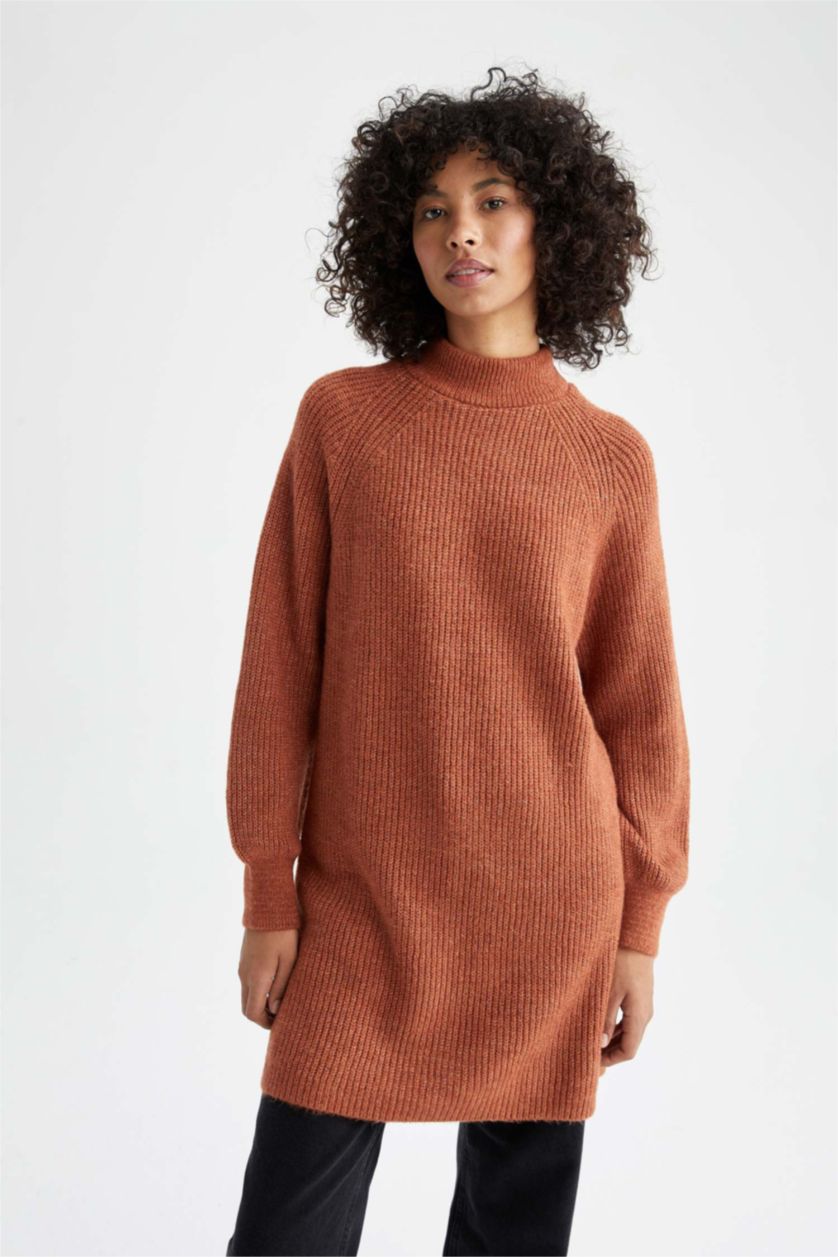 WOMAN Orange Regular Fit Half Turtleneck Tunic