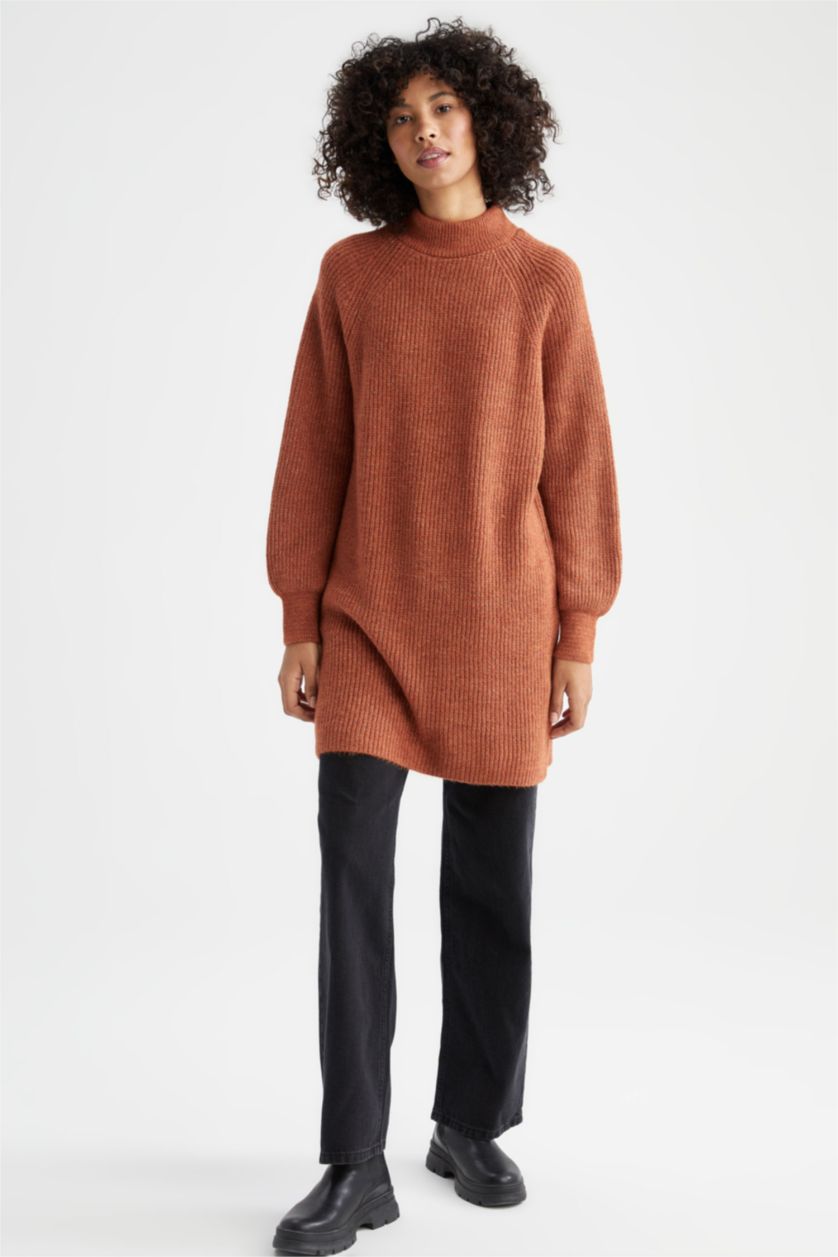 WOMAN Orange Regular Fit Half Turtleneck Tunic