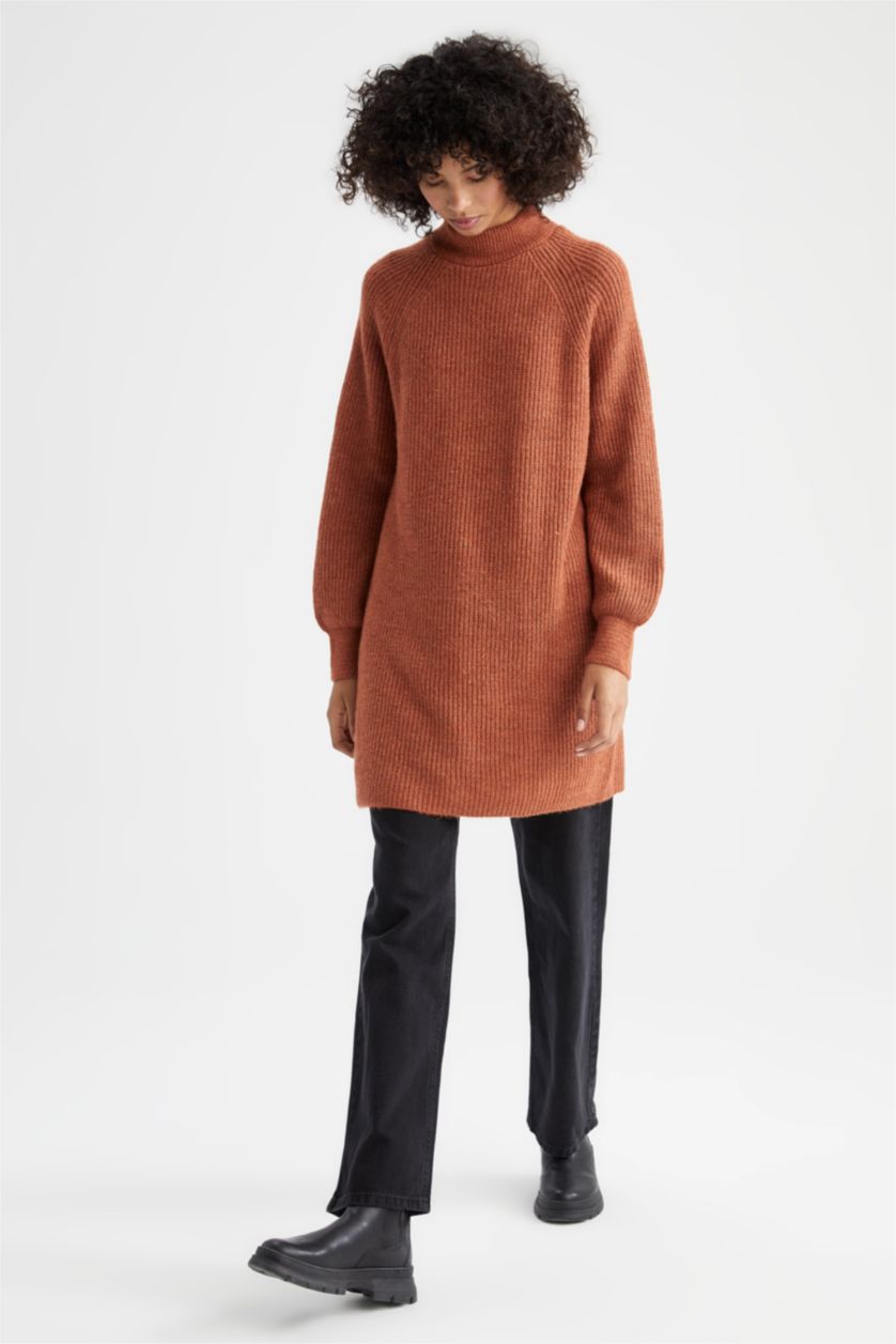 WOMAN Orange Regular Fit Half Turtleneck Tunic