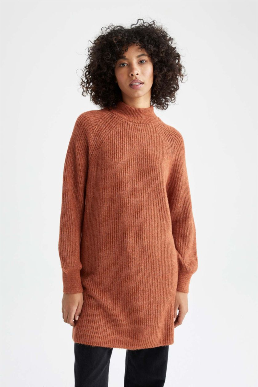 WOMAN Orange Regular Fit Half Turtleneck Tunic