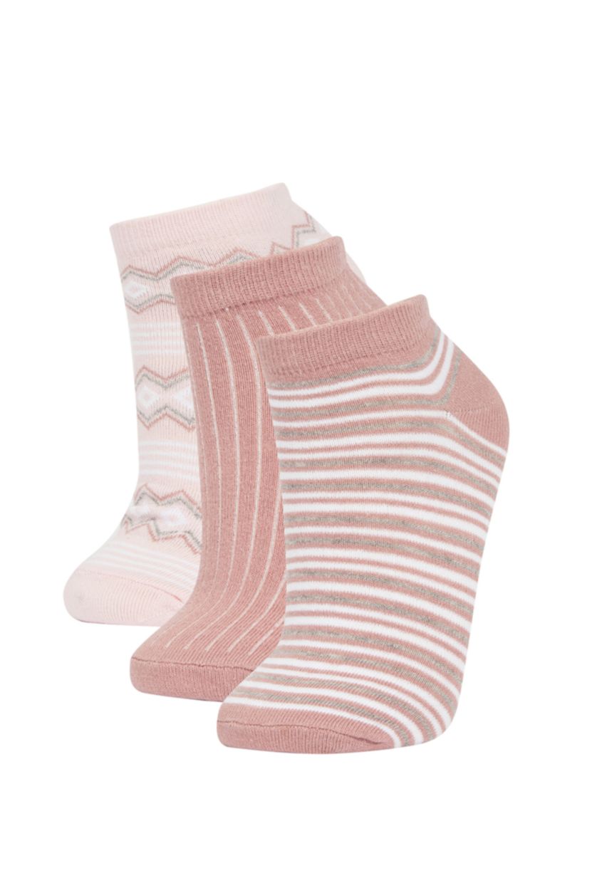 WOMAN Pink 3 piece Cotton Short Socks