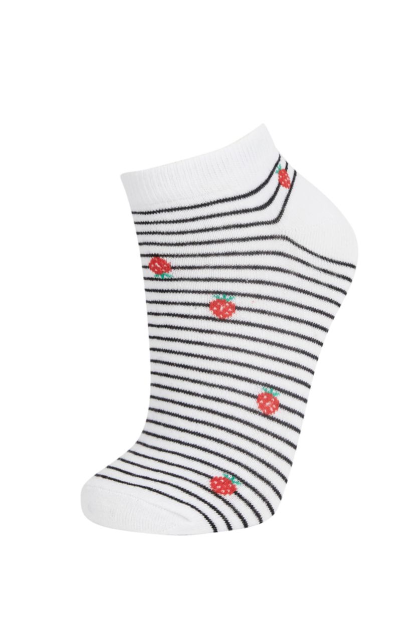 Kadın Karma Kadın Çilek Desenli Pamuklu 3'lü Kısa Çorap