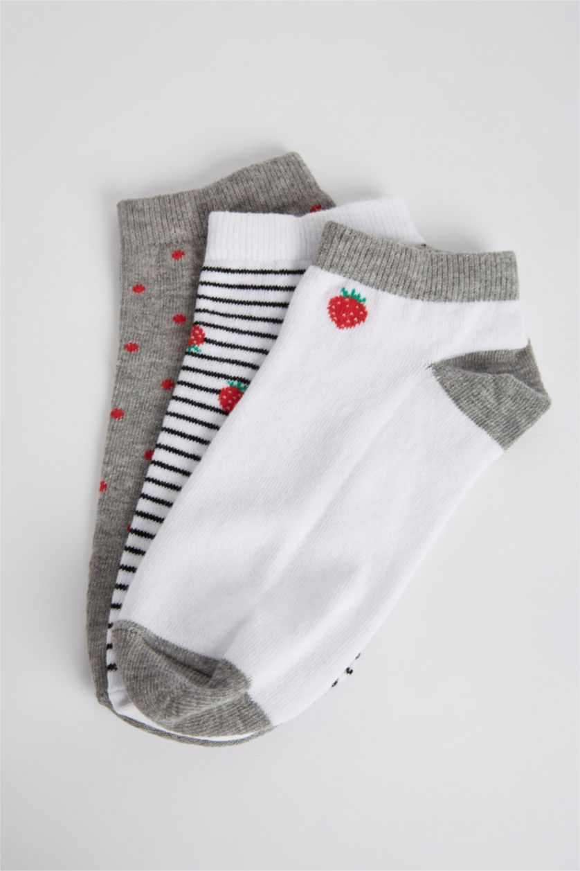 Kadın Karma Kadın Çilek Desenli Pamuklu 3'lü Kısa Çorap