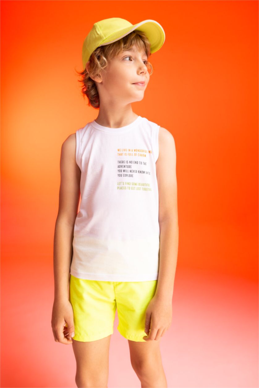 Erkek Çocuk - Genç Erkek Beyaz Erkek Çocuk Regular Fit Baskılı Pamuklu Penye Atlet