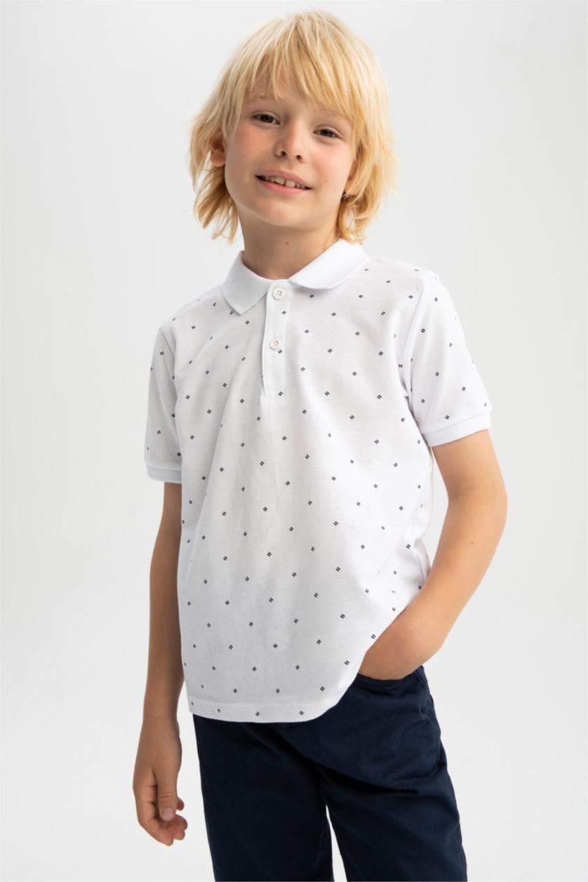 BOYS & TEENS White Boy Regular Fit Short Sleeve Polka Dot Print T-Shirt