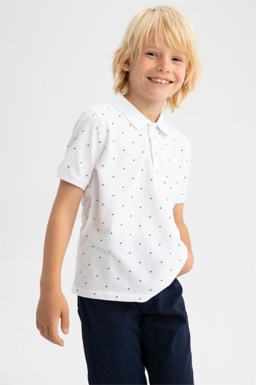 BOYS & TEENS White Boy Regular Fit Short Sleeve Polka Dot Print T-Shirt