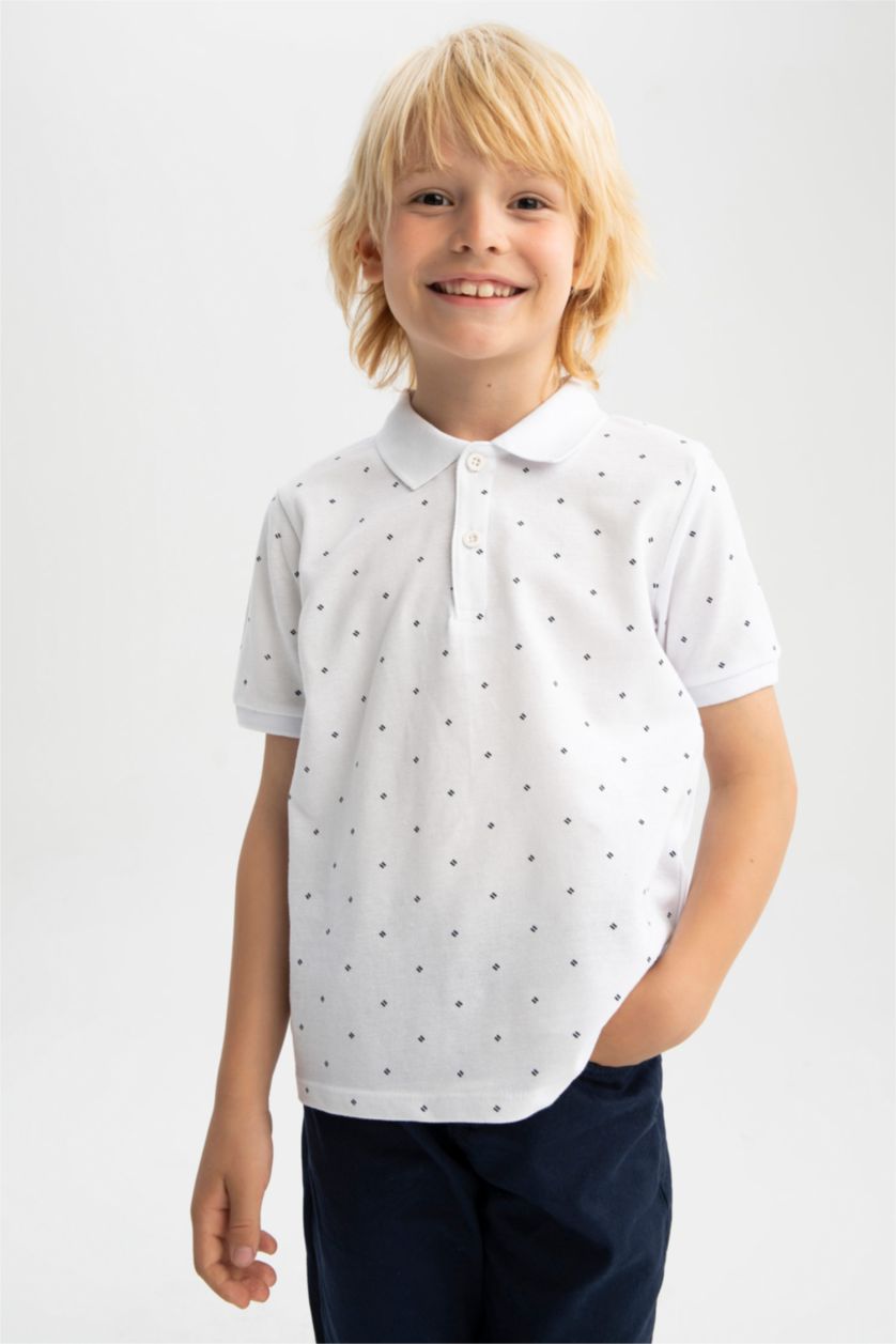 BOYS & TEENS White Boy Regular Fit Short Sleeve Polka Dot Print T-Shirt