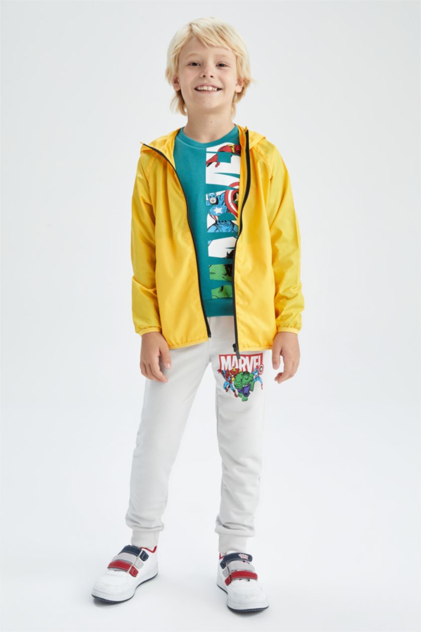 أولاد أصفر معطف مطري بغطاء للرأس