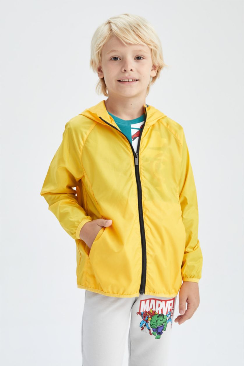 أولاد أصفر معطف مطري بغطاء للرأس