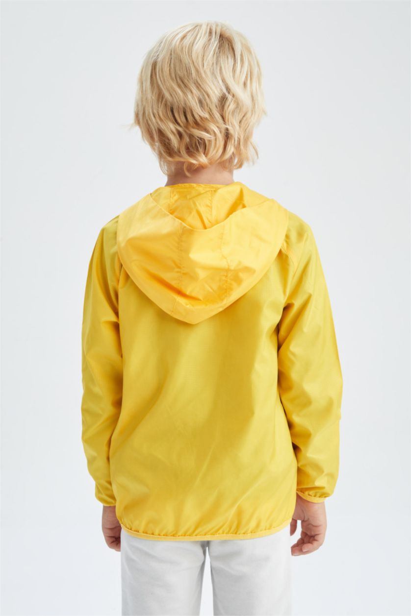 أولاد أصفر معطف مطري بغطاء للرأس