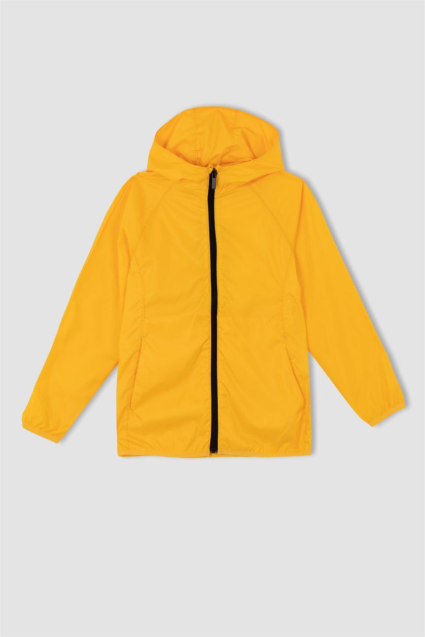 أولاد أصفر معطف مطري بغطاء للرأس