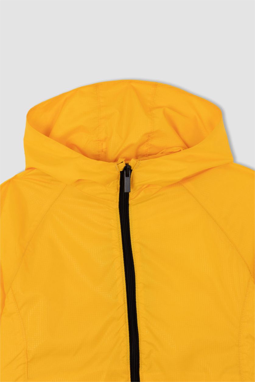 أولاد أصفر معطف مطري بغطاء للرأس