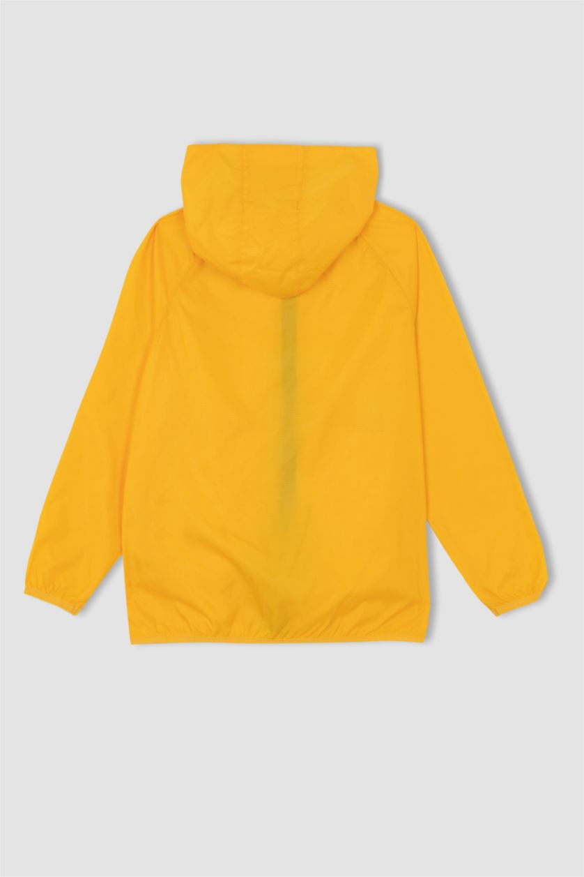 أولاد أصفر معطف مطري بغطاء للرأس