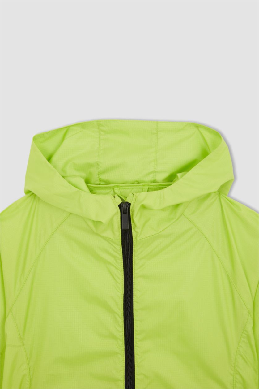 Erkek Çocuk - Genç Erkek Yeşil Erkek Çocuk Regular Fit Kapüşonlu Uzun Mevsimlik Yağmurluk