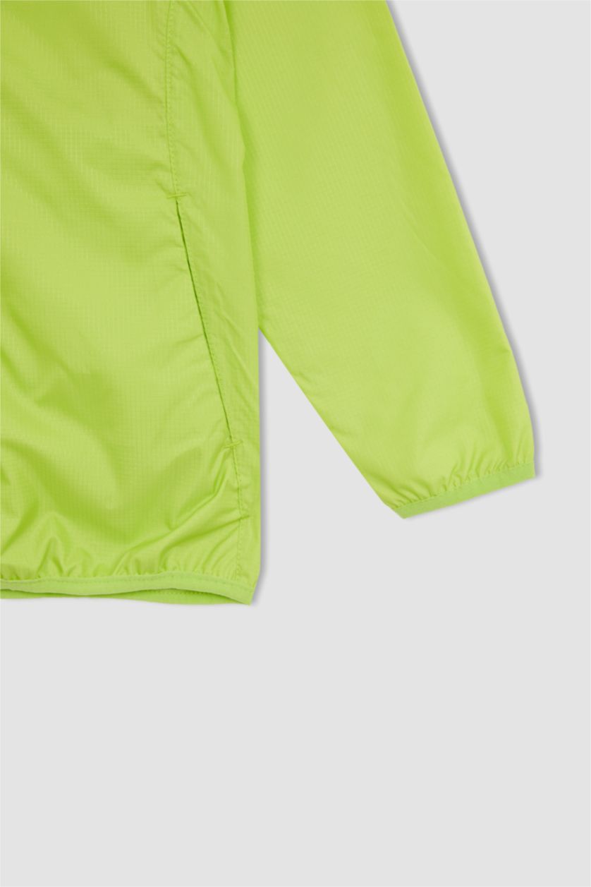 Erkek Çocuk - Genç Erkek Yeşil Erkek Çocuk Regular Fit Kapüşonlu Uzun Mevsimlik Yağmurluk