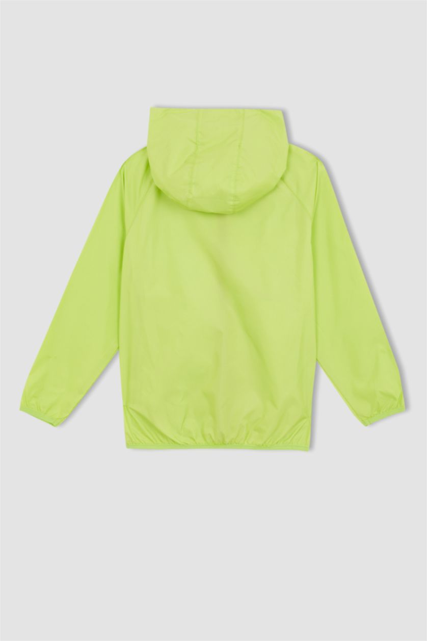 Erkek Çocuk - Genç Erkek Yeşil Erkek Çocuk Regular Fit Kapüşonlu Uzun Mevsimlik Yağmurluk