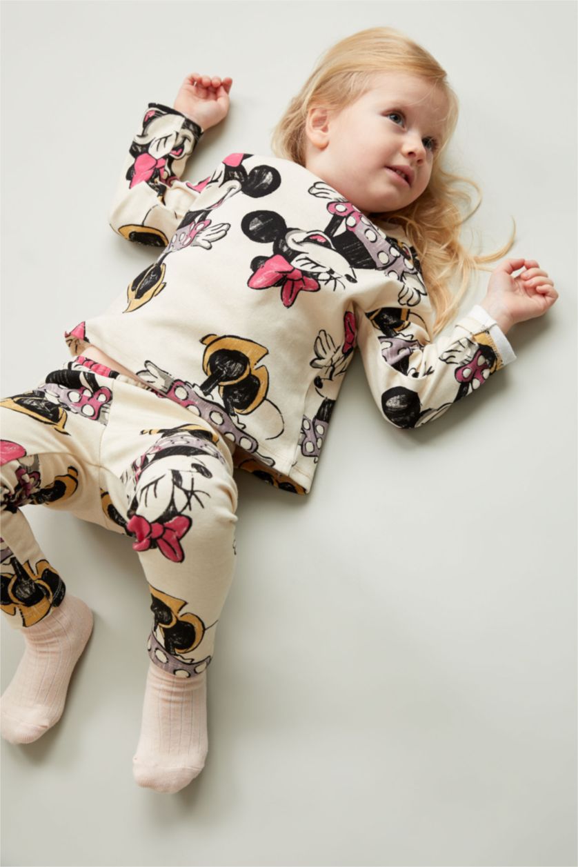 BABY GIRL Beige Minnie Mouse Licenced Long Sleeve Sweatshirt & Jogger Set