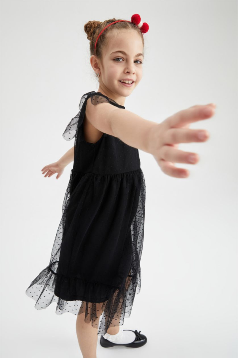 FILLES Noir Robe En Tricot Manche Courte