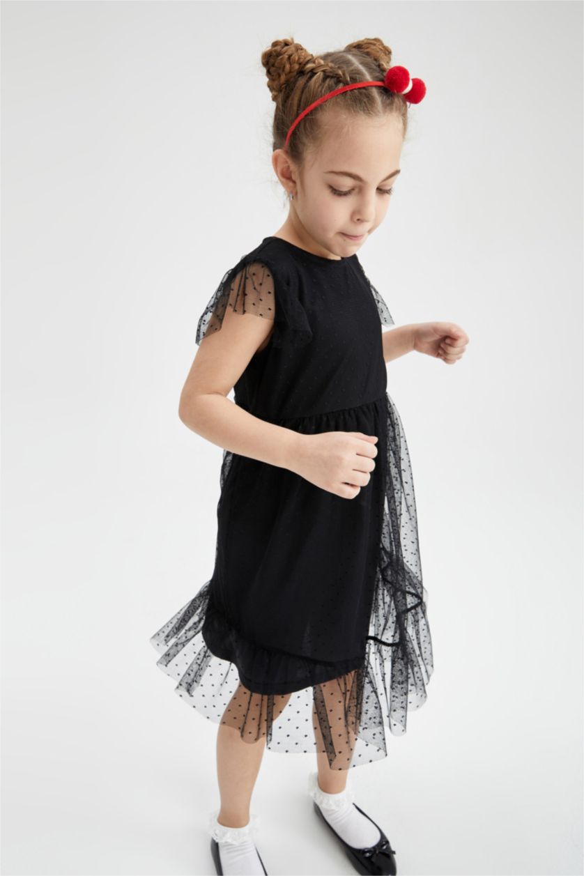 FILLES Noir Robe En Tricot Manche Courte