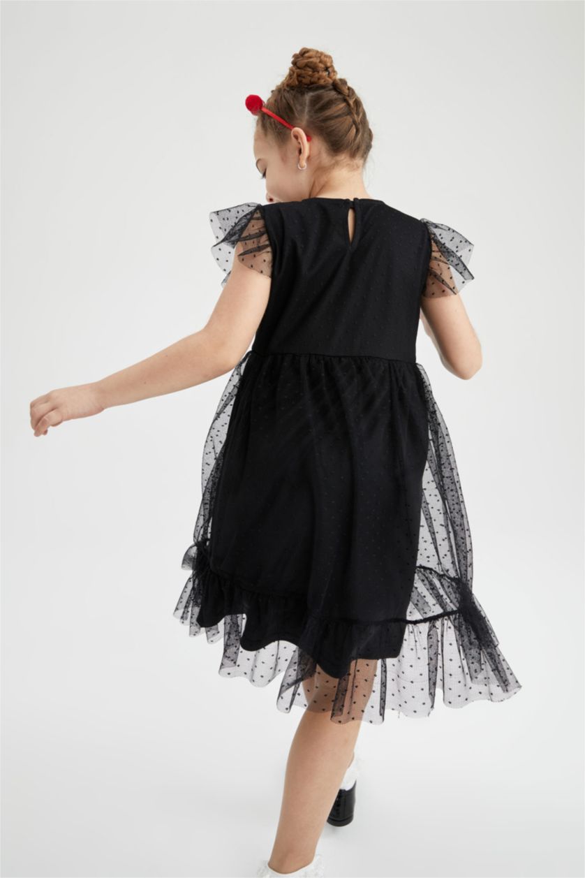 FILLES Noir Robe En Tricot Manche Courte