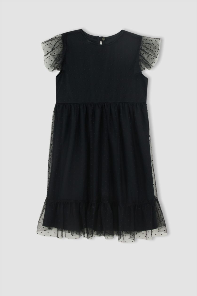 FILLES Noir Robe En Tricot Manche Courte