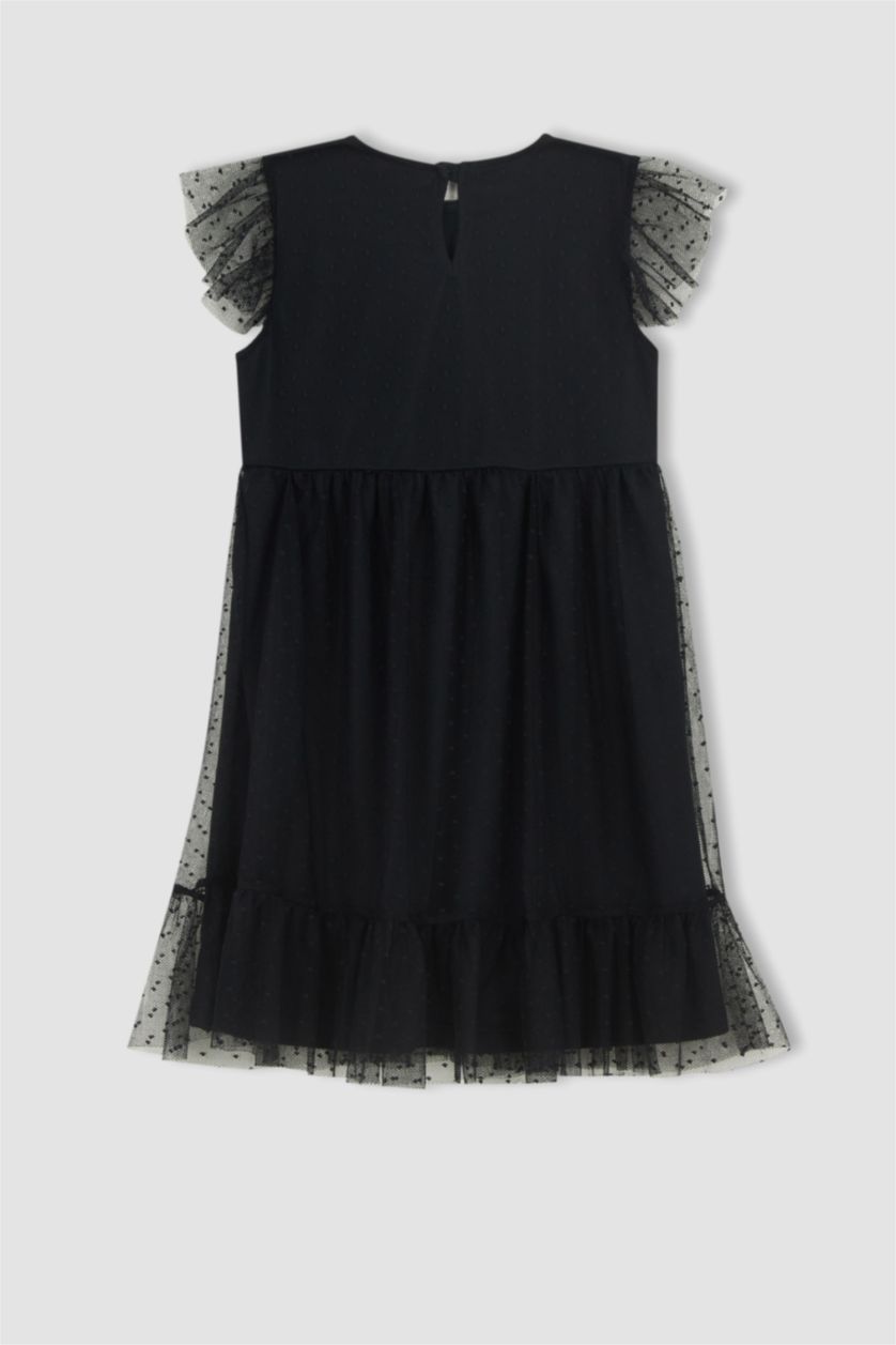 FILLES Noir Robe En Tricot Manche Courte