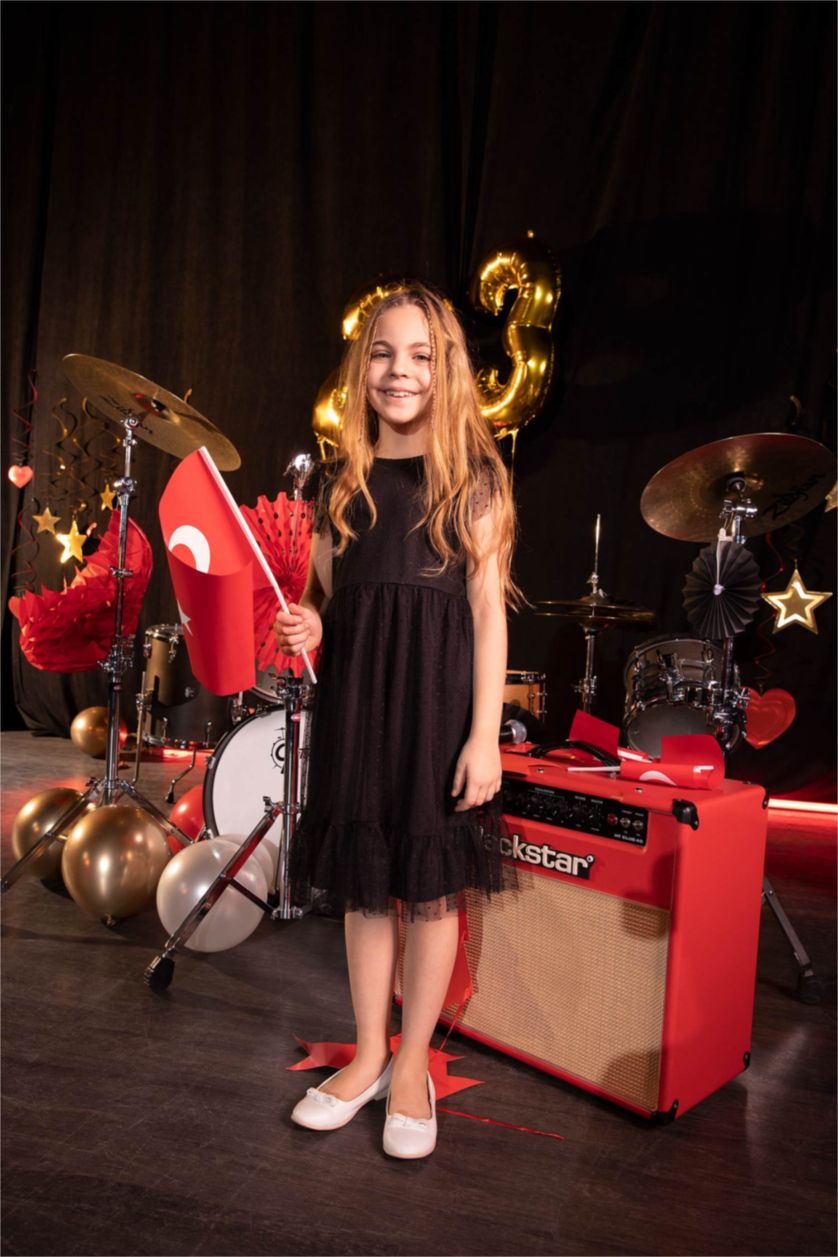 FILLES Noir Robe En Tricot Manche Courte