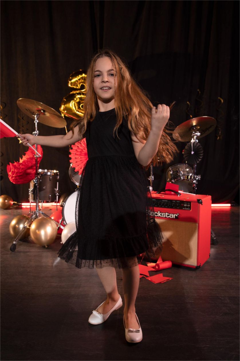 FILLES Noir Robe En Tricot Manche Courte