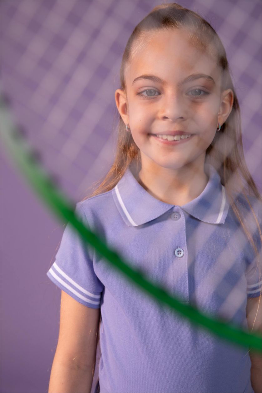 FILLES Bleu Robe mi-longue plissée à manches courtes et col polo pour fille