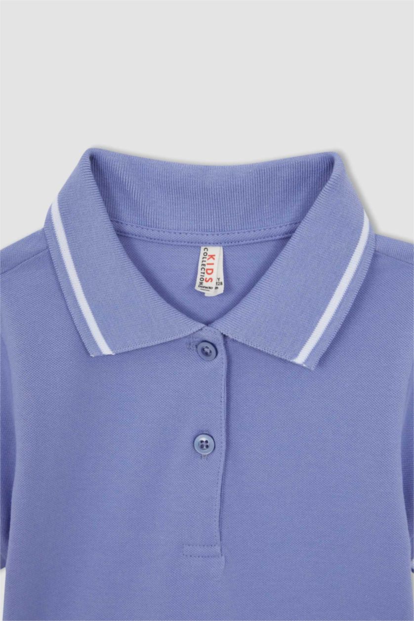 FILLES Bleu Robe mi-longue plissée à manches courtes et col polo pour fille