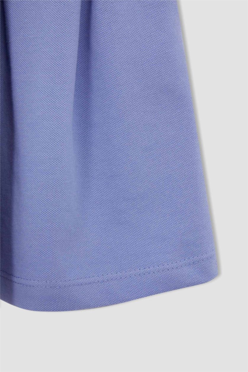 FILLES Bleu Robe mi-longue plissée à manches courtes et col polo pour fille