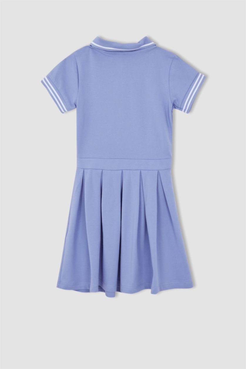 FILLES Bleu Robe mi-longue plissée à manches courtes et col polo pour fille