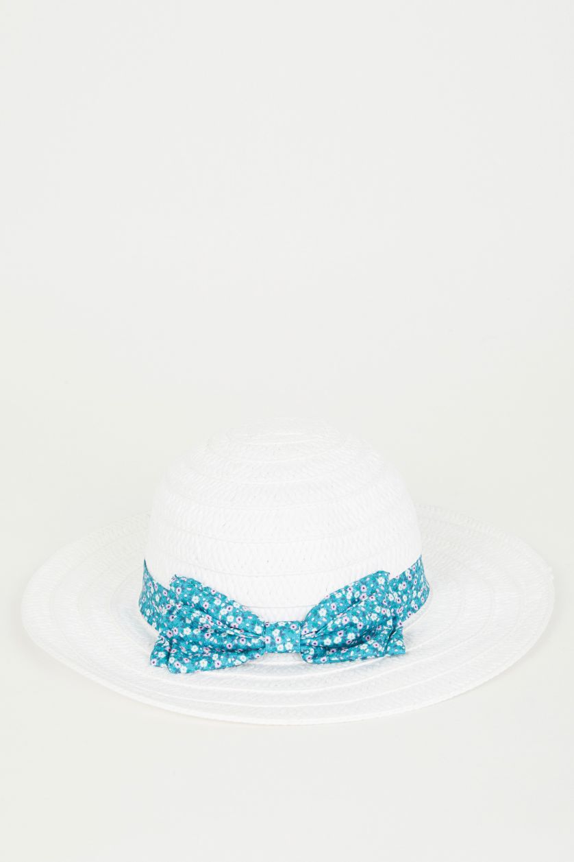 Kız Çocuk - Genç Kız Beyaz Hasır Şapka Kız Çocuk